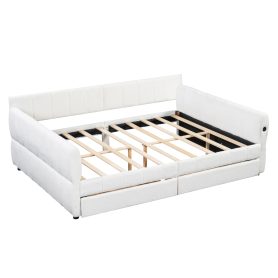 Queen Size Upholstered Platform Bed with USB and 2 Drawers