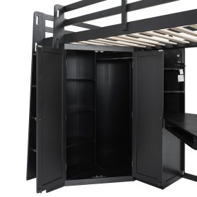 Twin Size Loft Bed with Integrated Large Wardrobe and Desk