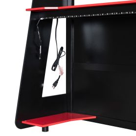 Full Size Gaming Loft Bed with Desk, Shelves & LED Lights
