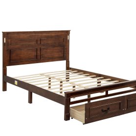 Queen Size Bed with Tall-Panel Headboard & Footboard, 2 Storage Drawers, Built-in LED Lights, USB Charging Station