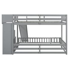 Twin Over Full Bunk Bed with Slide, Storage Staircase and Guardrails