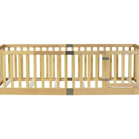 Twin Size Floor Bed with High Fence Railings