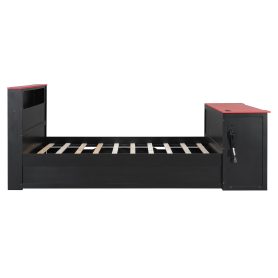 Full Size Wood Daybed with Twin Size Trundle, Desk, LED light and USB