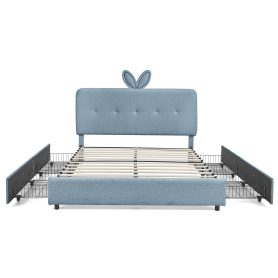 Full Size Kids Upholstered Bed With Oversized Rabbit Ear Headboard, Music Sync, LED Light & 4 Storage Drawers 34 Full Size Kids Upholstered Bed With Oversized Rabbit Ear Headboard, Music Sync, LED Light & 4 Storage Drawers