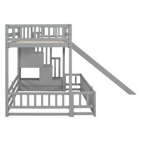 Twin Over Full Bunk Bed With Slide, Storage Staircase and Safety Guardrails