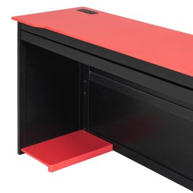 Full Size Wood Daybed with Twin Size Trundle, Desk, LED light and USB