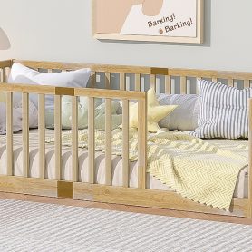 Twin Size Floor Bed with High Fence Railings, without Door