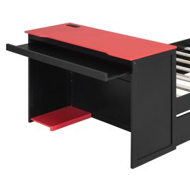 Twin Size Wood Daybed with Twin Size Trundle, Desk, LED light and USB