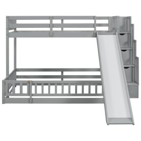 Twin Over Full Bunk Bed with Slide, Storage Staircase and Guardrails 58 Twin Over Full Bunk Bed with Slide, Storage Staircase and Guardrails