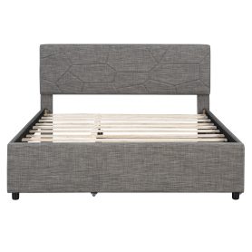 Queen Size Upholstered Platform Bed with Brick Pattern Headboard and Twin XL Size Trundle 42 Queen Size Upholstered Platform Bed with Brick Pattern Headboard and Twin XL Size Trundle
