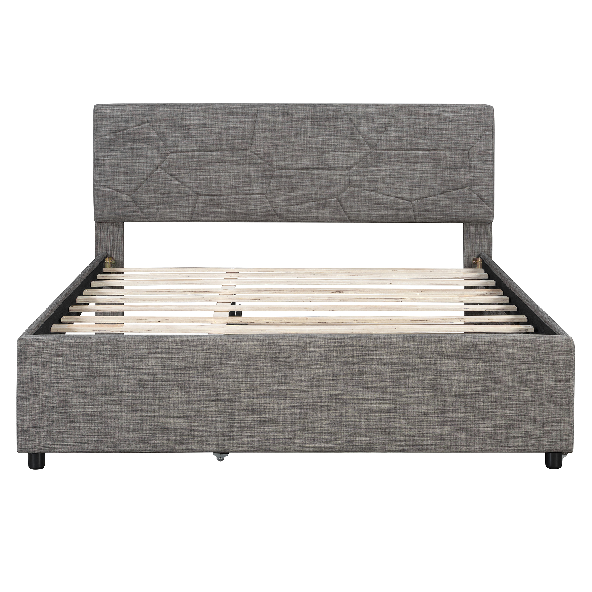 Queen Size Upholstered Platform Bed with Brick Pattern Headboard and Twin XL Size Trundle 20 Queen Size Upholstered Platform Bed with Brick Pattern Headboard and Twin XL Size Trundle