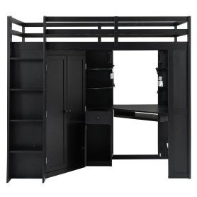 Twin Size Loft Bed with Integrated Large Wardrobe and Desk