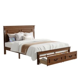 Queen Size Bed with Tall-Panel Headboard & Footboard, 2 Storage Drawers, Built-in LED Lights, USB Charging Station