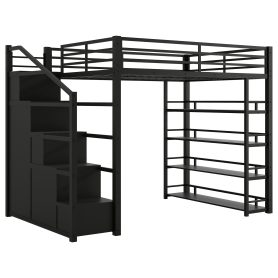 Queen Size Metal Loft Bed with Storage Shelves, Cabinets and Wardrobe 26 Queen Size Metal Loft Bed with Storage Shelves, Cabinets and Wardrobe