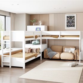 Twin Size L-shaped Bunk Bed With Built-in Desk, 4 Drawers And USB Ports & Power Outlet 42 Twin Size L-shaped Bunk Bed With Built-in Desk, 4 Drawers And USB Ports & Power Outlet