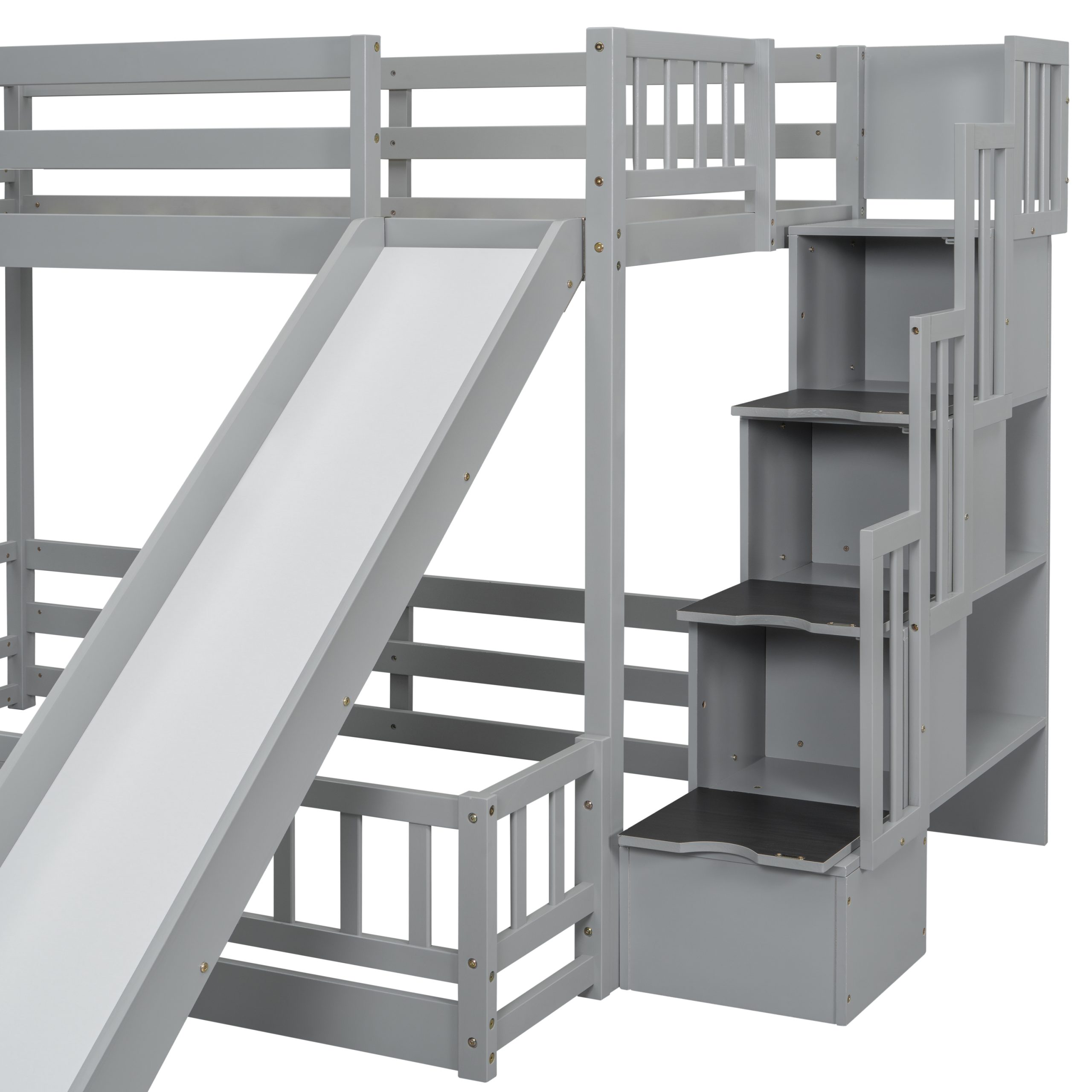 Twin Over Full Bunk Bed with Slide, Storage Staircase and Guardrails 11 Twin Over Full Bunk Bed with Slide, Storage Staircase and Guardrails