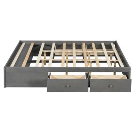 Queen Size Platform Bed Frame with 4 Storage Drawers and Hydraulic Lift Footboard Storage