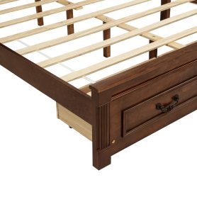 Queen Size Bed with Tall-Panel Headboard & Footboard, 2 Storage Drawers, Built-in LED Lights, USB Charging Station