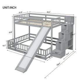 Twin Over Full Bunk Bed with Slide, Storage Staircase and Guardrails 57 Twin Over Full Bunk Bed with Slide, Storage Staircase and Guardrails