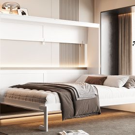 Queen-Size Modern Side-Folding Murphy Bed with Trendy Printed Pattern, LED Under-Bed Lighting & Built-In USB Outlet