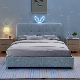 Full Size Kids Upholstered Bed With Oversized Rabbit Ear Headboard, Music Sync, LED Light & 4 Storage Drawers 21 Full Size Kids Upholstered Bed With Oversized Rabbit Ear Headboard, Music Sync, LED Light & 4 Storage Drawers