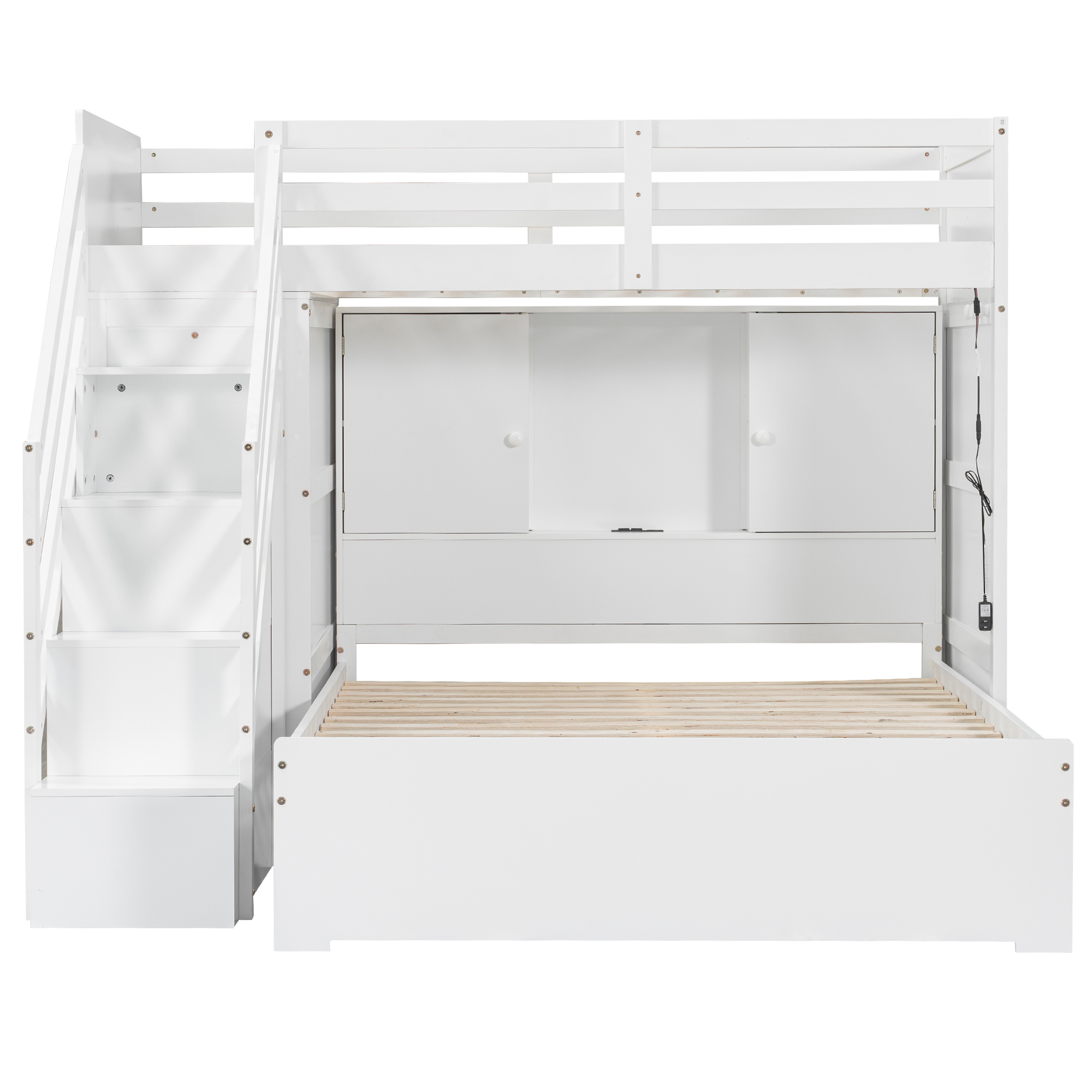 Twin Over Full Bunk Bed With Storage Stairs, Wardrobe, USB And Light 6 Twin Over Full Bunk Bed With Storage Stairs, Wardrobe, USB And Light