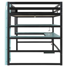 Full Size Wood Loft Bed With Desk, Side Storage Rack, Multi-storage Shelves And RGB Light