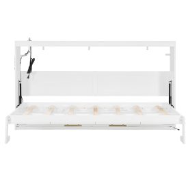 Twin-Size Modern Side-Folding Murphy Bed with Trendy Printed Pattern, LED Under-Bed Lighting & Built-In USB Outlet