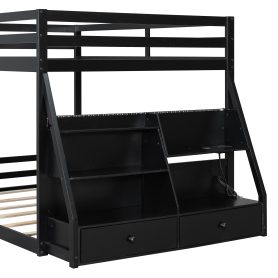 Full Bunk Bed with APP-Controlled LED Lights, USB Ports, Storage Shelves and 2 Drawers