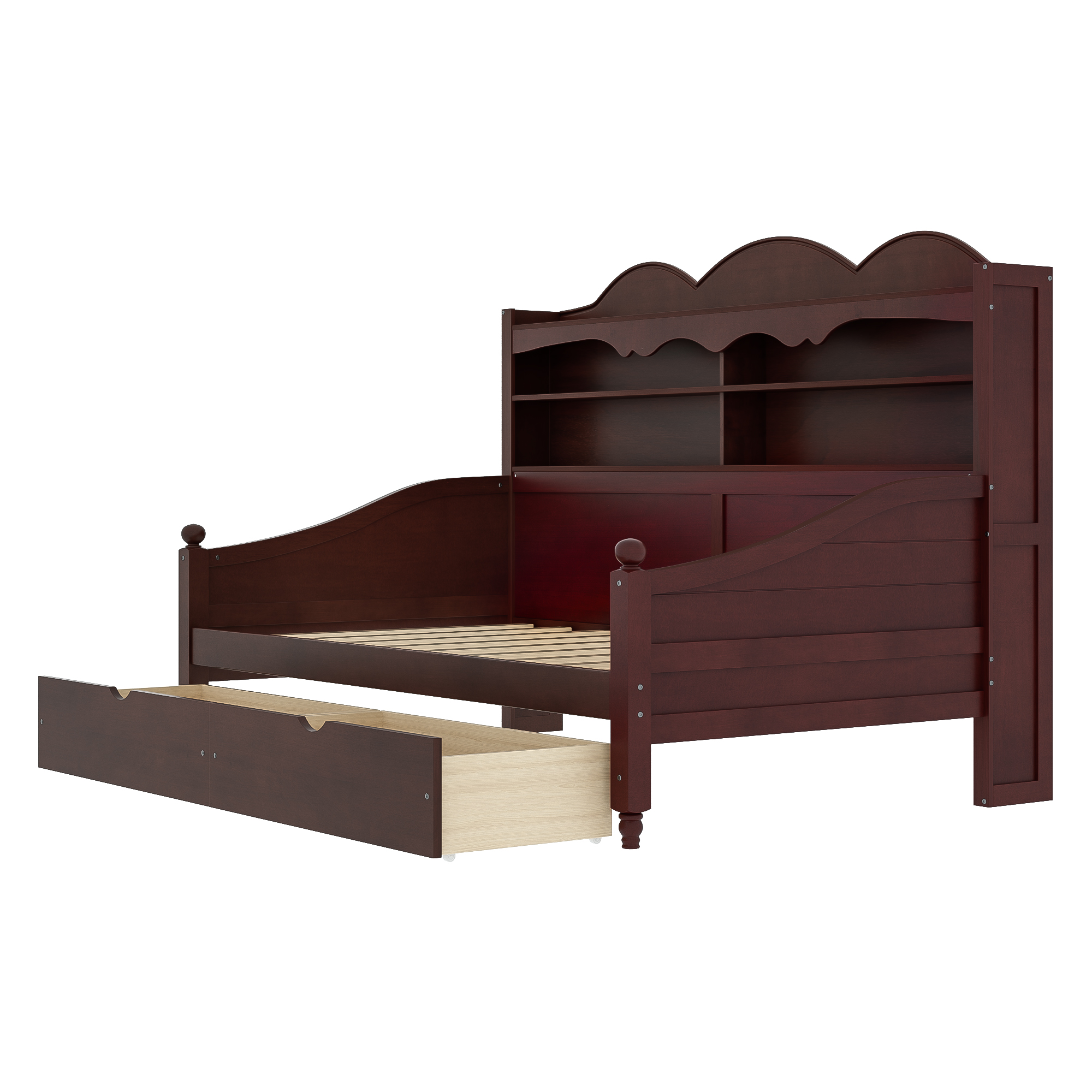 Wooden Twin Daybed With Storage Drawers and Storage Headboard Shelving 10 Wooden Twin Daybed With Storage Drawers and Storage Headboard Shelving