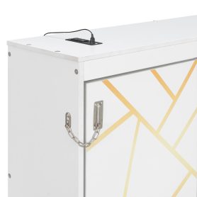 Twin-Size Modern Side-Folding Murphy Bed with Trendy Printed Pattern, LED Under-Bed Lighting & Built-In USB Outlet