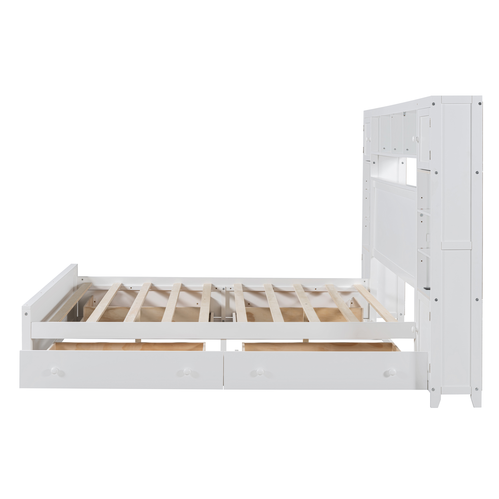 Wooden Queen Size Platform Bed With All-in-One Cabinet, Shelf and Sockets 9 Wooden Queen Size Platform Bed With All-in-One Cabinet, Shelf and Sockets