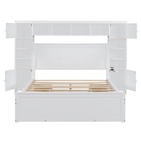 Wooden Queen Size Platform Bed With All-in-One Cabinet, Shelf and Sockets 28 Wooden Queen Size Platform Bed With All-in-One Cabinet, Shelf and Sockets