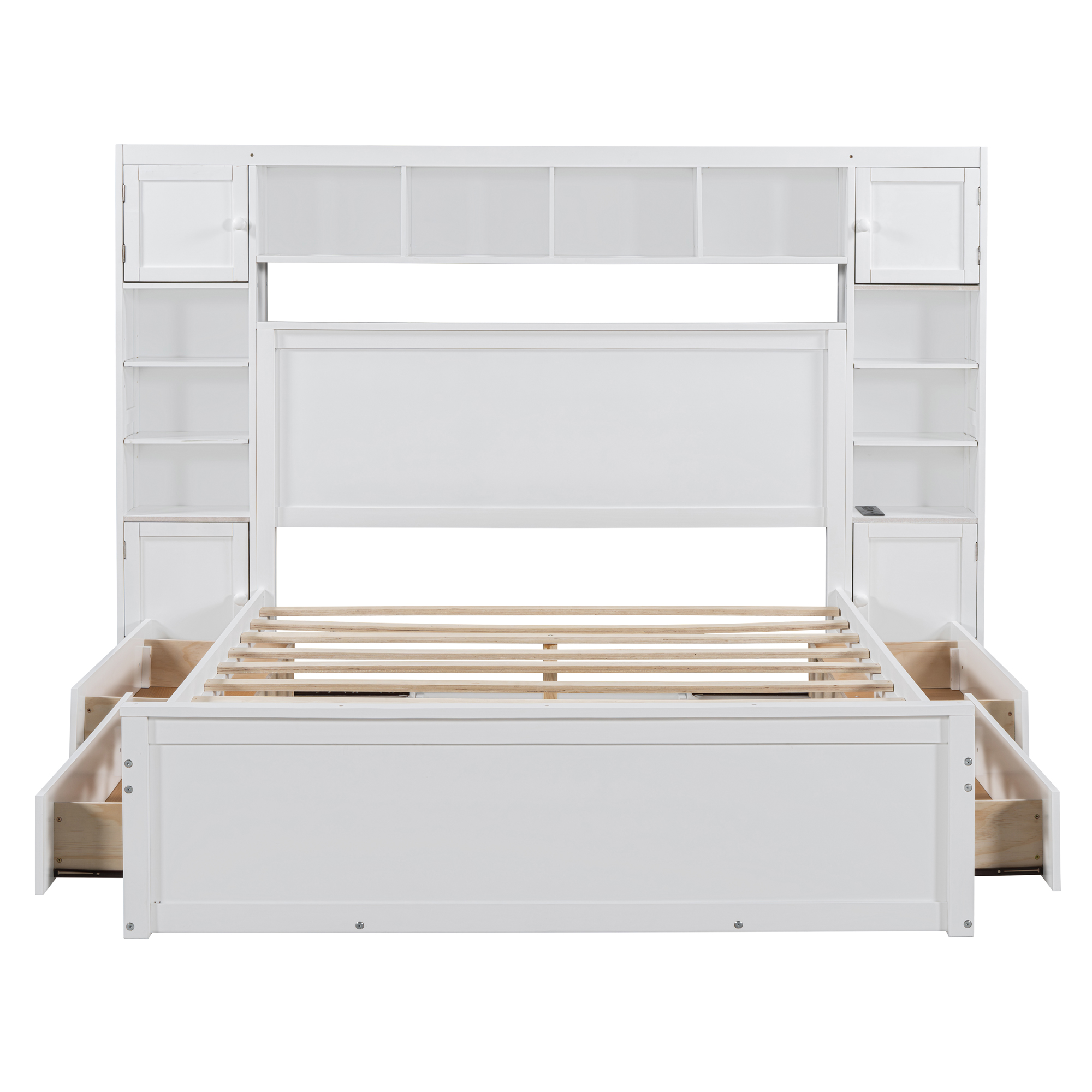 Wooden Queen Size Platform Bed With All-in-One Cabinet, Shelf and Sockets 8 Wooden Queen Size Platform Bed With All-in-One Cabinet, Shelf and Sockets