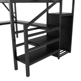 Metal Queen Size Loft Bed with L Shaped Desk and USB for Kids Teens Adults