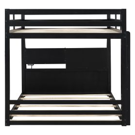 Full Bunk Bed with APP-Controlled LED Lights, USB Ports, Storage Shelves and 2 Drawers