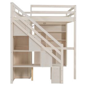 Full Loft Bed Frame with Built-In Wardrobe, Study Desk, Storage Shelves & Lights 36 Full Loft Bed Frame with Built-In Wardrobe, Study Desk, Storage Shelves & Lights