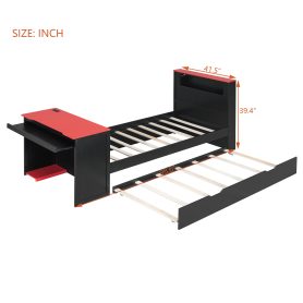 Twin Size Wood Daybed with Twin Size Trundle, Desk, LED light and USB