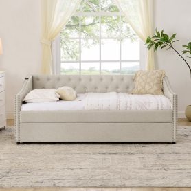 Twin Size Daybed with USB Charging & Pull-out Extendable Bed