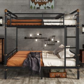 Queen Over Queen Metal Bunk Bed With Safety Guard Rails