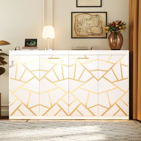 Twin-Size Modern Side-Folding Murphy Bed with Trendy Printed Pattern, LED Under-Bed Lighting & Built-In USB Outlet