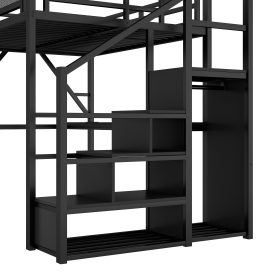 Metal Queen Size Loft Bed With Desk, Charging Station, Stairs And Light 33 Metal Queen Size Loft Bed With Desk, Charging Station, Stairs And Light