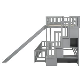 Twin Over Full Bunk Bed with Slide, Storage Staircase and Guardrails 59 Twin Over Full Bunk Bed with Slide, Storage Staircase and Guardrails