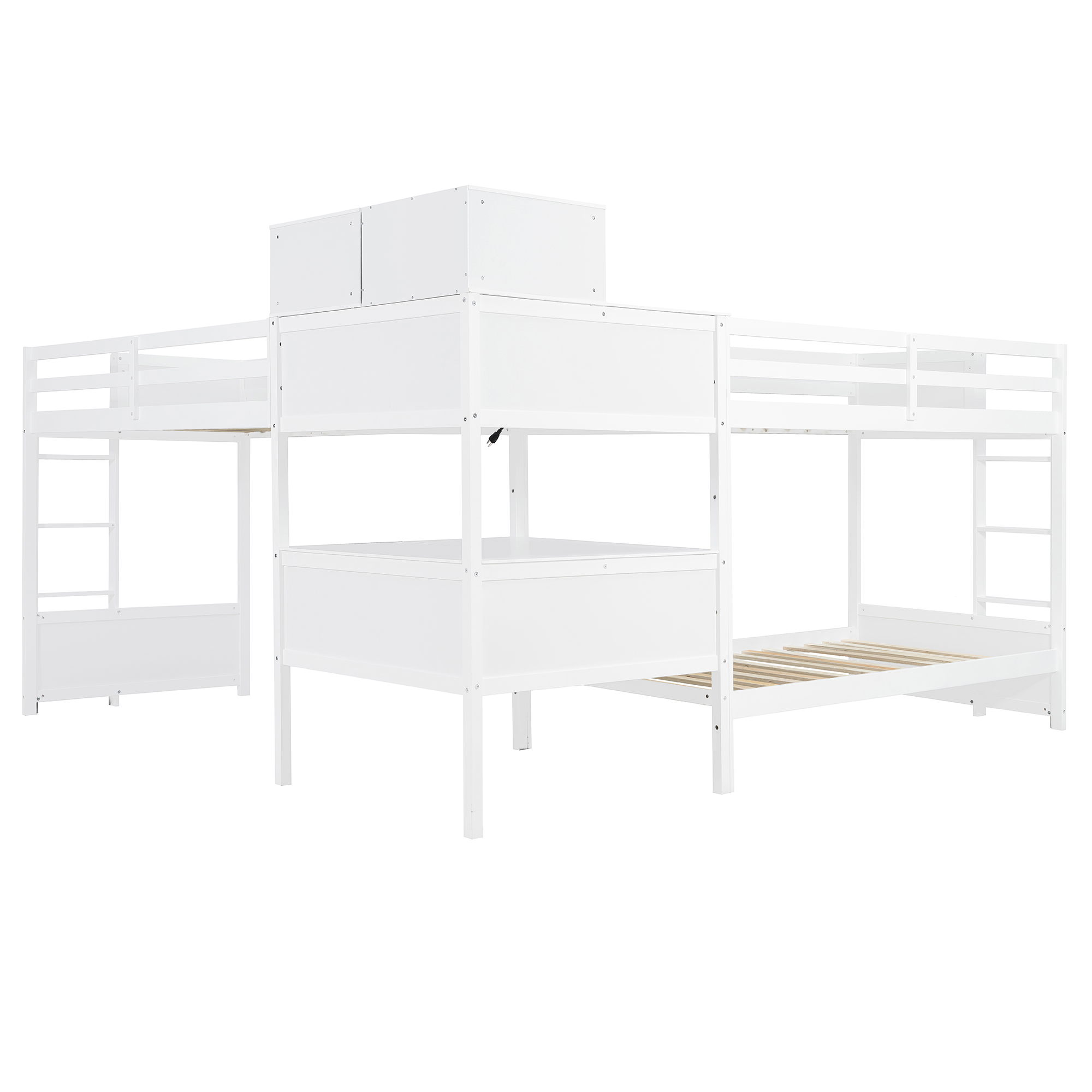 Twin Size L-shaped Bunk Bed With Built-in Desk, 4 Drawers And USB Ports & Power Outlet 9 Twin Size L-shaped Bunk Bed With Built-in Desk, 4 Drawers And USB Ports & Power Outlet