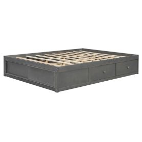 Queen Size Platform Bed Frame with 4 Storage Drawers and Footboard Storage Cubby