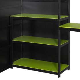 Full Size Wooden Gaming Loft Bed with Storage Shelves, Desk, USB & Power Outlet, and LED Light