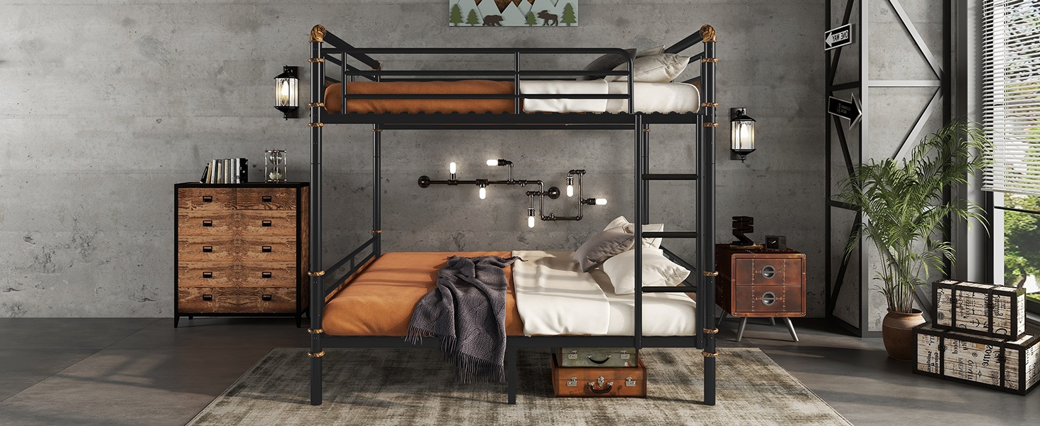 Queen Over Queen Metal Bunk Bed With Safety Guard Rails 20 Queen Over Queen Metal Bunk Bed With Safety Guard Rails