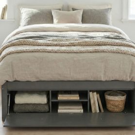 Queen Size Platform Bed Frame with 4 Storage Drawers and Hydraulic Lift Footboard Storage