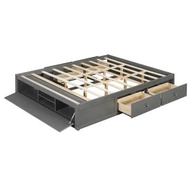 Queen Size Platform Bed Frame with 4 Storage Drawers and Hydraulic Lift Footboard Storage