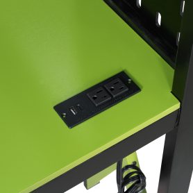 Full Size Wood Loft Bed with Desk, Shelves, Power Outlet & USB/Type-C Ports and RGB Light